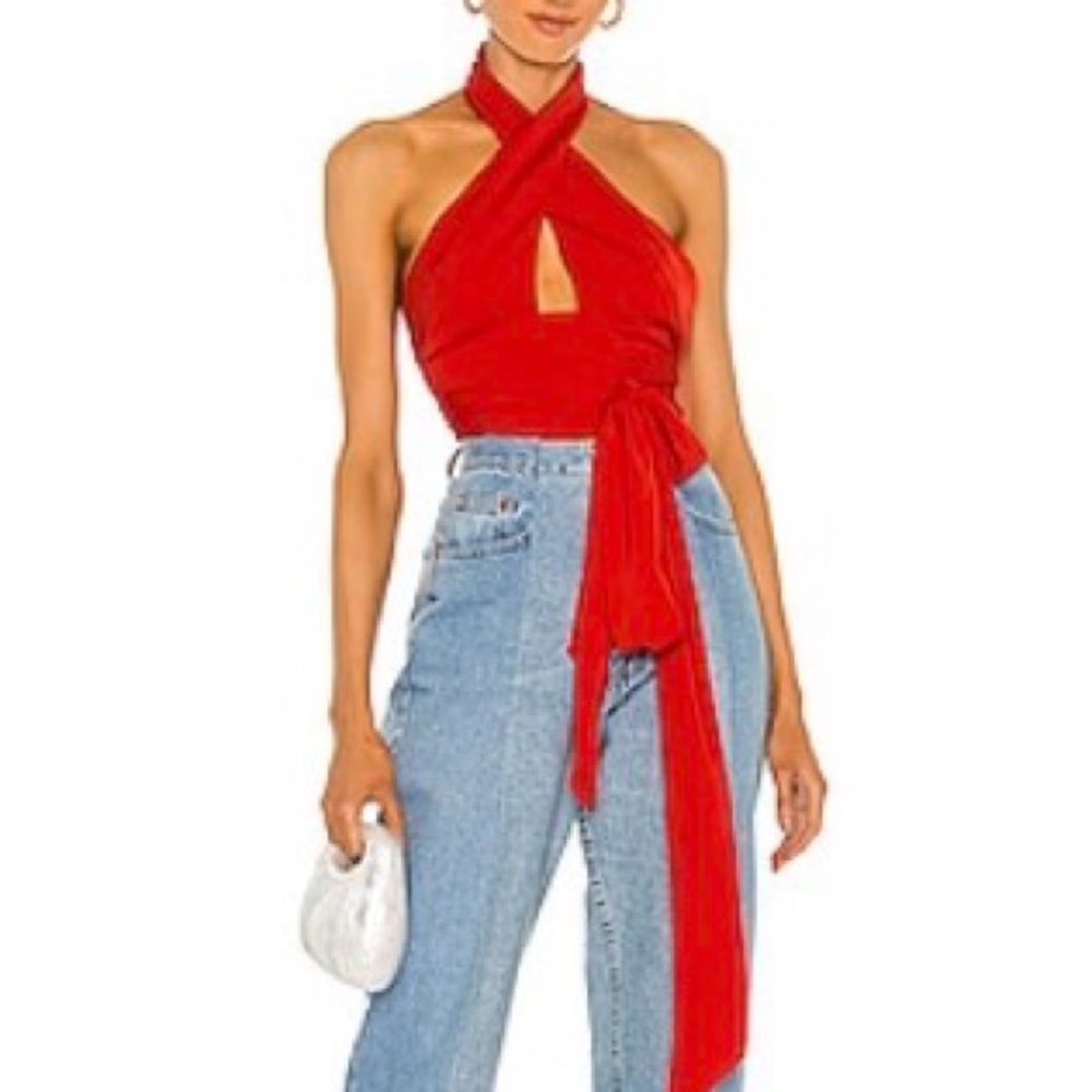 superdown Bright Red Halter Crop Top with Waist Tie